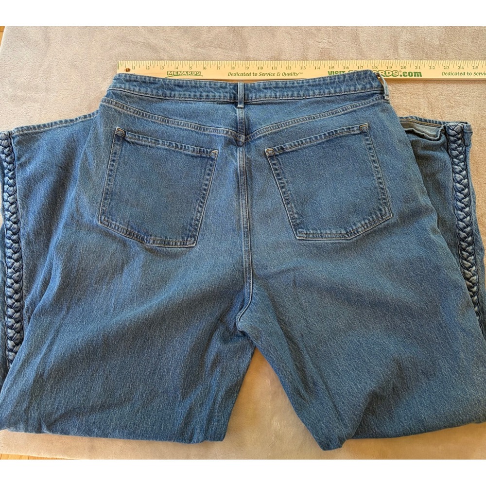 Old Navy Sky-Hi Wide Leg Jeans Braided Side Seam Extra High Rise Blue 18 - Picture 6 of 7